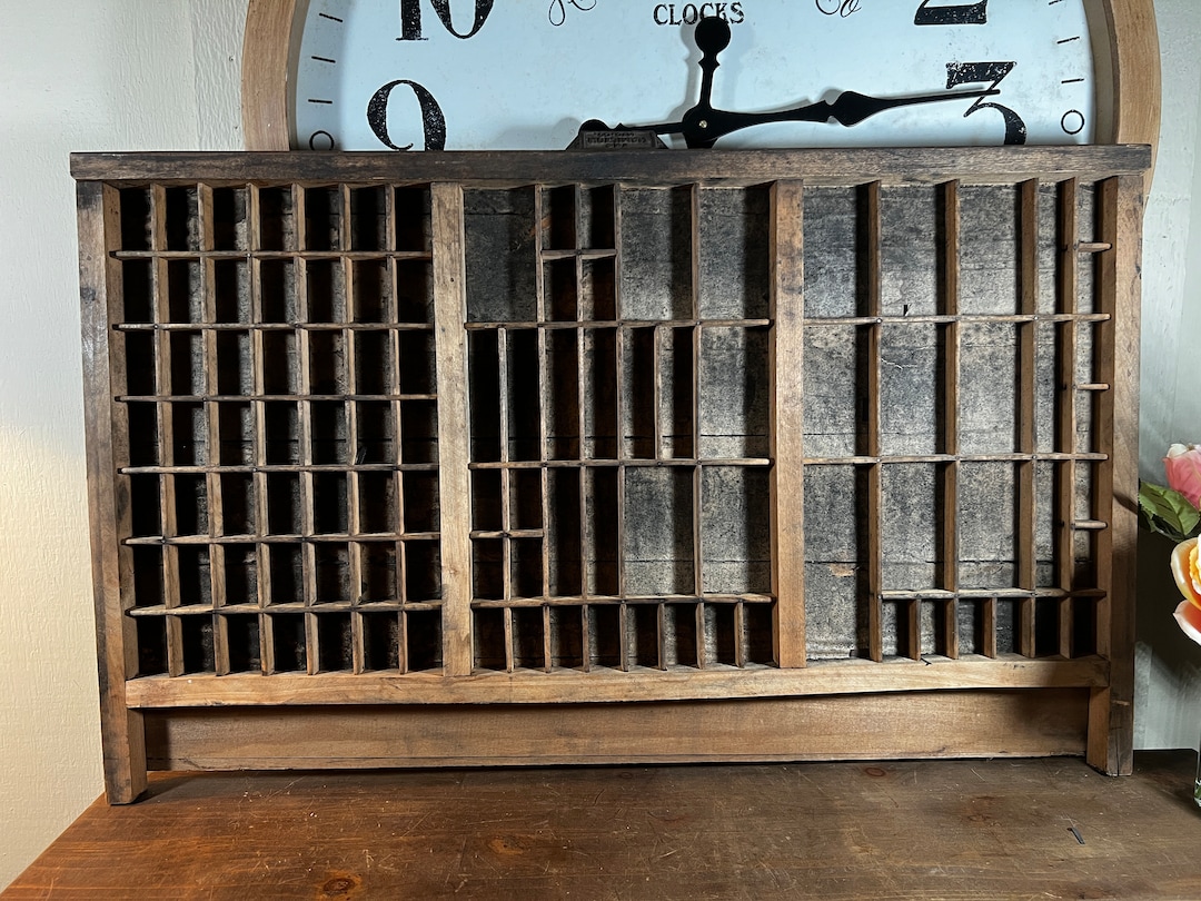 Antique, Wood Printers Box, Type Set Drawer, Tray, Shadow Box, Display
