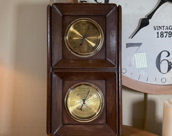 Estación meteorológica vintage Springfield, calibre 2, barómetro, aspecto madera, 45 cm, década de 1980, B46-5-3