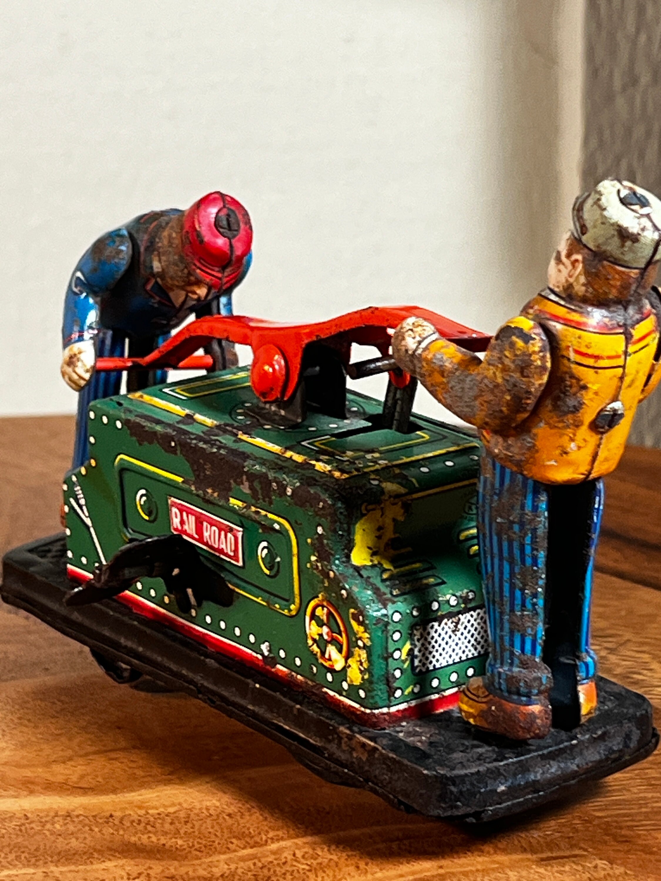 Vintage, Tom & Dick, Railroad, Hand Car, Tin Toy, Made in