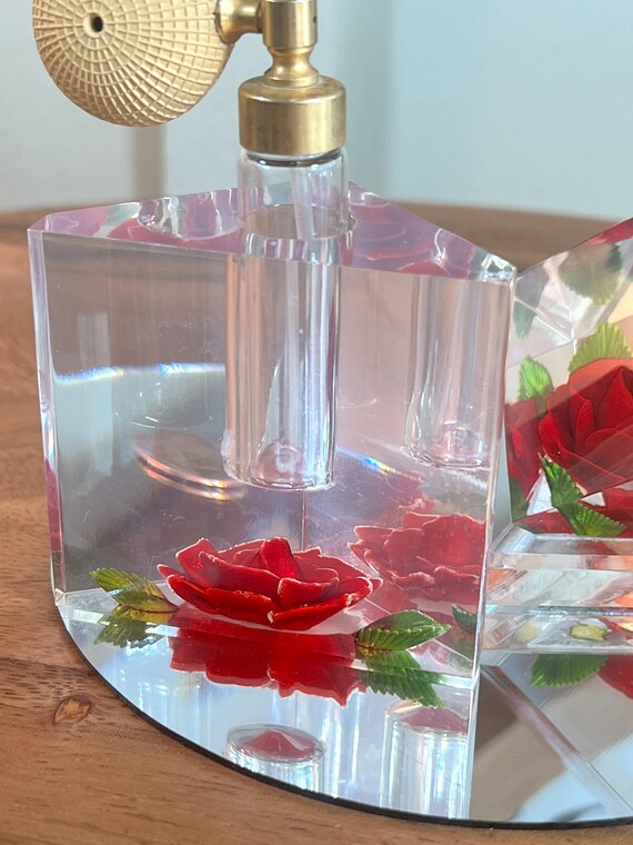 Vintage, 3 piece, Vanity Set, Red Rose, Acrylic, … - image 3
