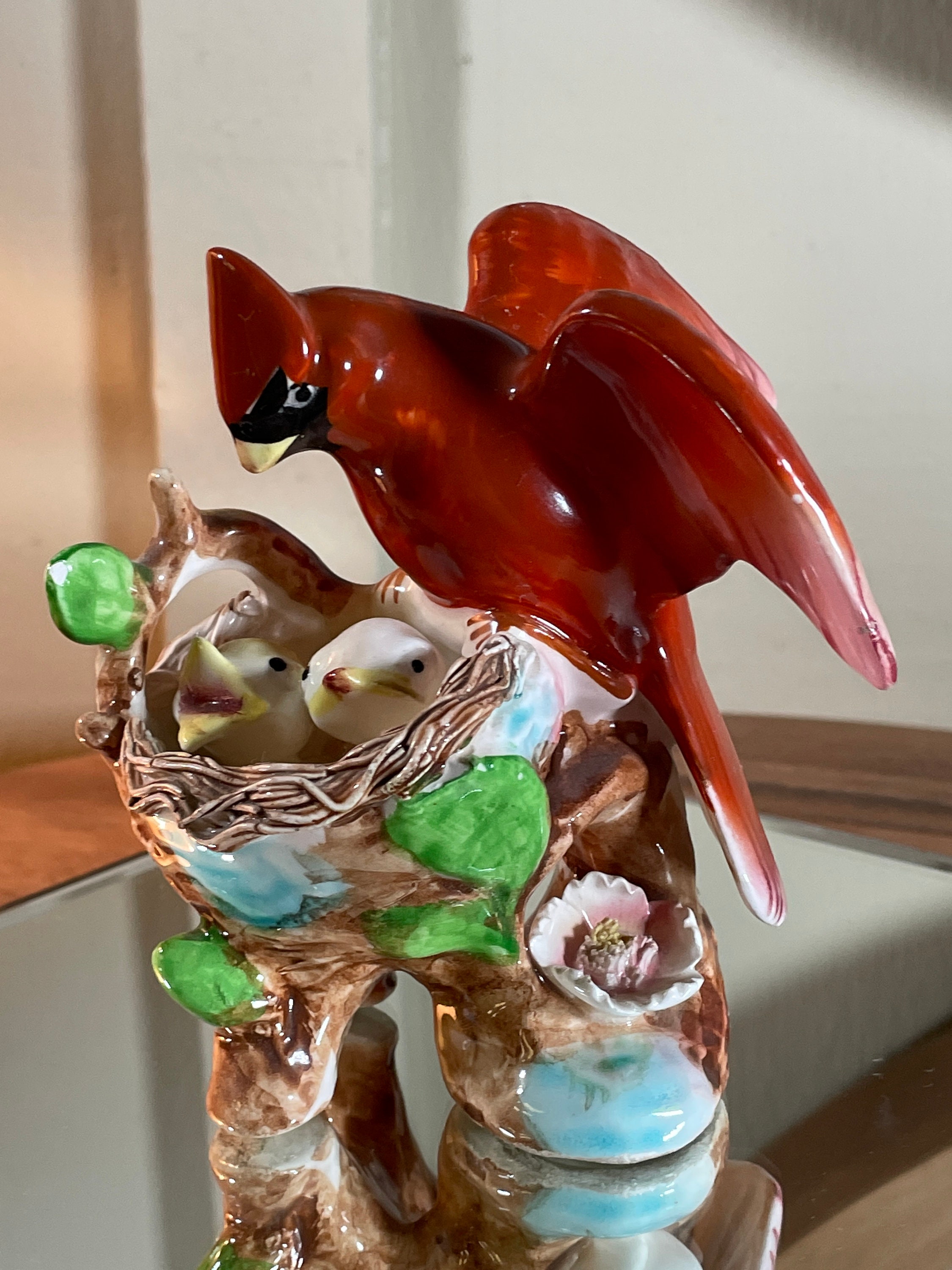 3 Red Cardinals , Cardinal Family, Ceramic, Vintage, 6 Inch, BIRD