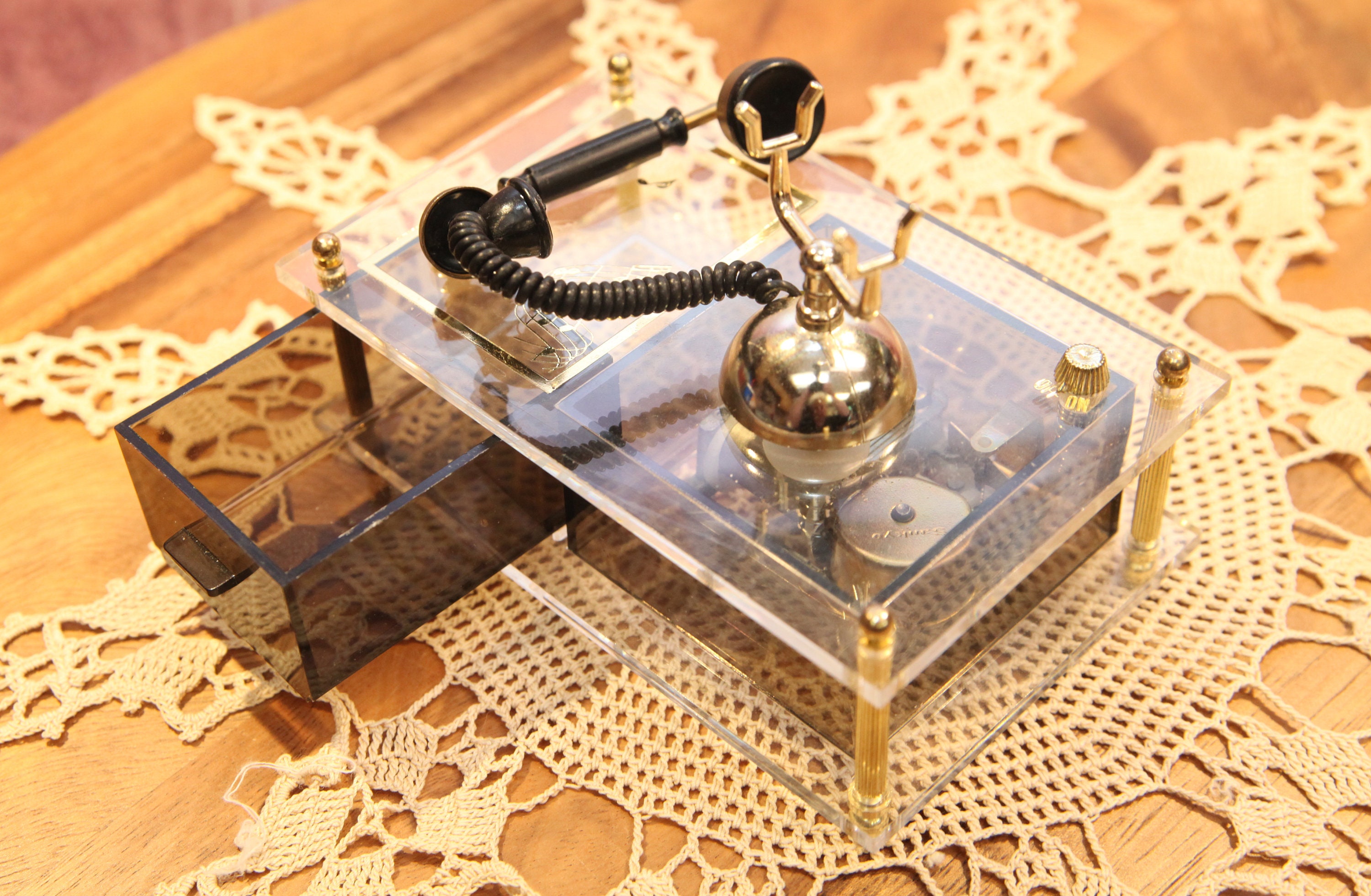 Vintage Acrylic Telephone Trinket Music Box, Jewelry Music