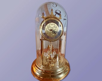Horn Quartz GERMANY MOVE 置時計 金色 ゴールド お洒落 Vintage German Quartz Mantel Clock With Glass Dome - Etsy
