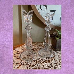 Vintage Lead Crystal Cut Glass Candle Stick Holders, 10&quot;, 1990&#39;s, 5th Avenue, Tappered Candles   B52-3-26