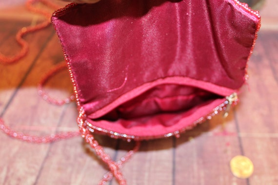 Vintage Raspberry Beaded Evening Over The Shoulde… - image 7