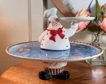 Chef, Vassoio di biscotti, Natale, Ceramica, Chef paffuto, Torta di fango, Sfrecciando attraverso l'impasto, 12", anni '90 K7/20-7-6