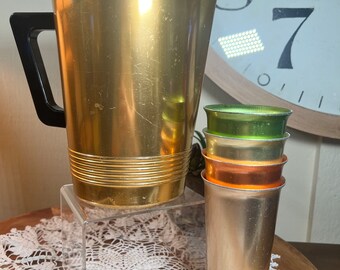 Vintage MCM Aluminum Pitcher Set 5 Pc., 4 Cups, 1 Pitcher, Multi-color, Green, Copper, Gold, USA, 8 Inch, B115-9-5 - Etsy Vintage MCM Aluminum Pitcher Set 5 Pc., 4 Cups, 1 Pitcher, Multi-color, Green, Copper, Gold, USA, 8 Inch, B115-9-5 - Etsy