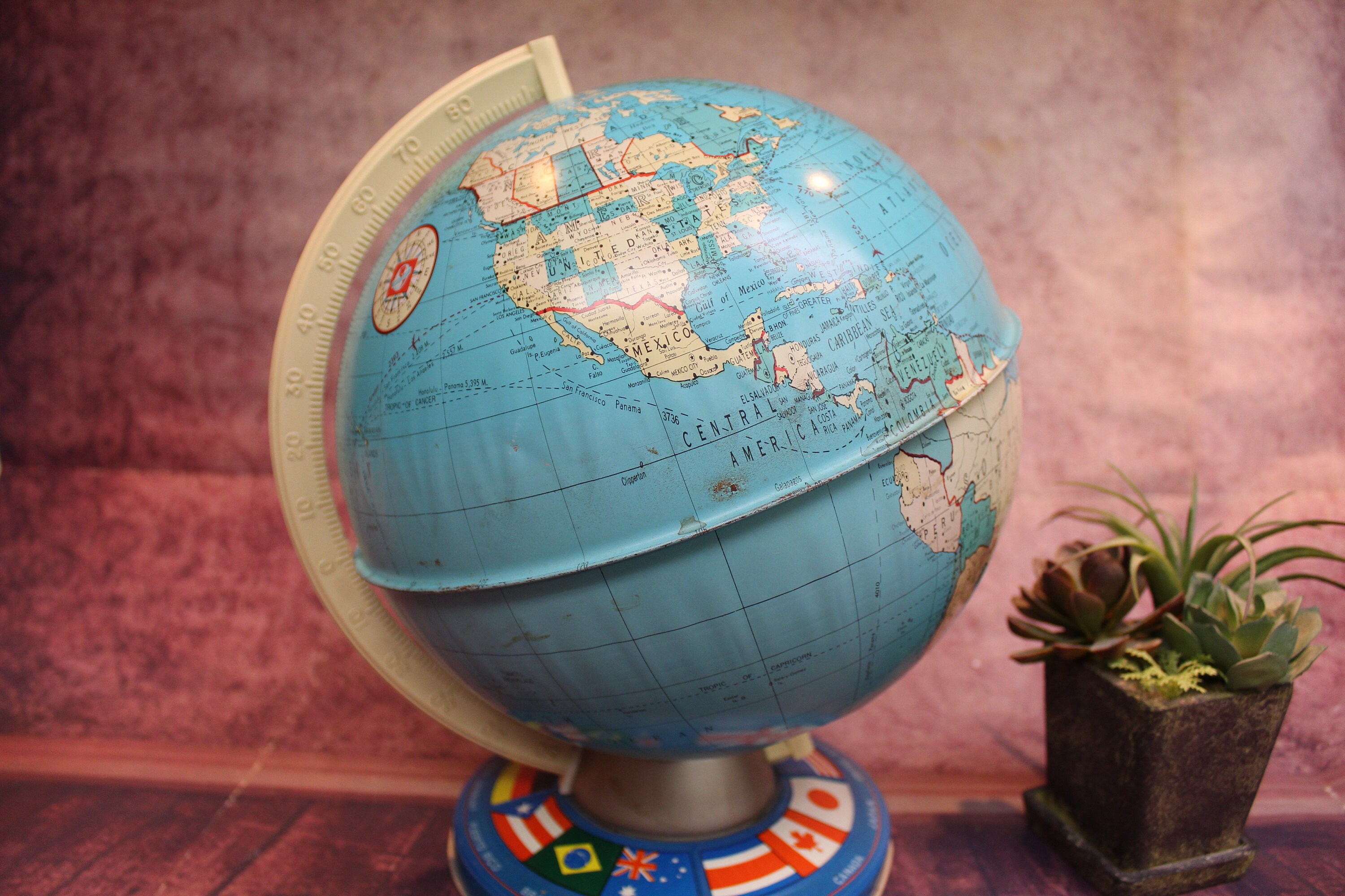 Vintage Tin World Globe Ohio Art Company 12