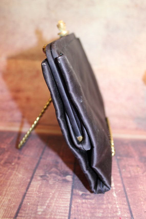 Vintage Dark Navy Black Evening Clutch Purse, wit… - image 8