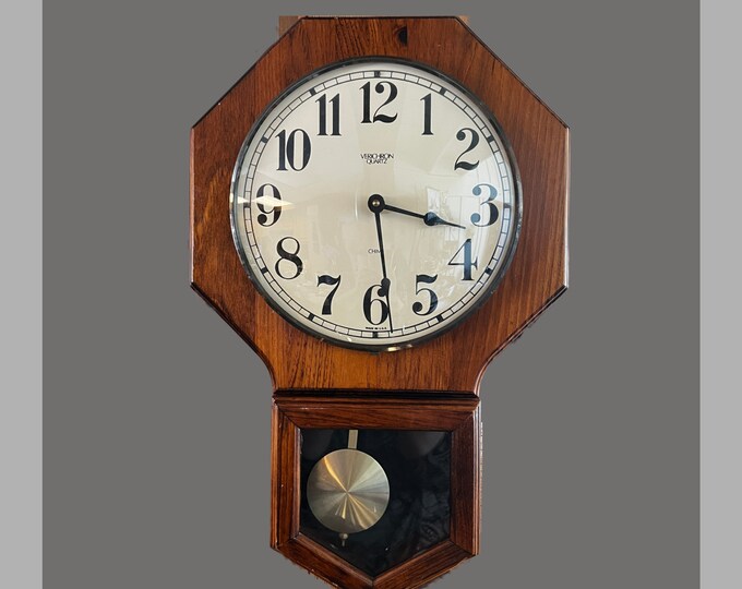 Vintage Regulator Wall Clock Verichron Wood Glass Cover Etsy