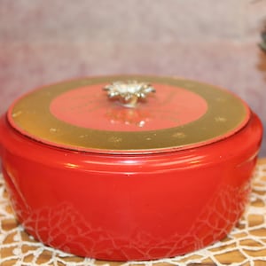 Red Milk Glass Talc Powder Dish/Jar Vanity Container with Wavy Sides VINTAGE , 6&quot;, 1950&#39;s   B45-8-8