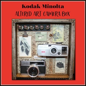 Camera, Minolta, Kodak, Configuration Box, Shadow Box, Curio Box, Vintage Box, Assemblage Box, 12", 1970s