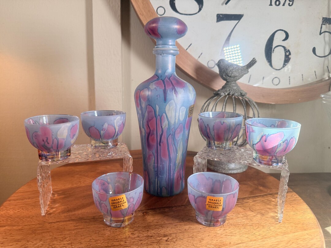 Vintage, Decanter Set, 8 Piece Set, Hand Painted Pastel Colors, Made in ...