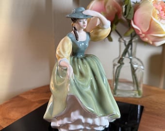 Royal Doulton, Vintage, Retired, 1963, Buttercup, Figurine,  Woman, Green Dress, Porcelain England, 8&quot;   B45-7-6