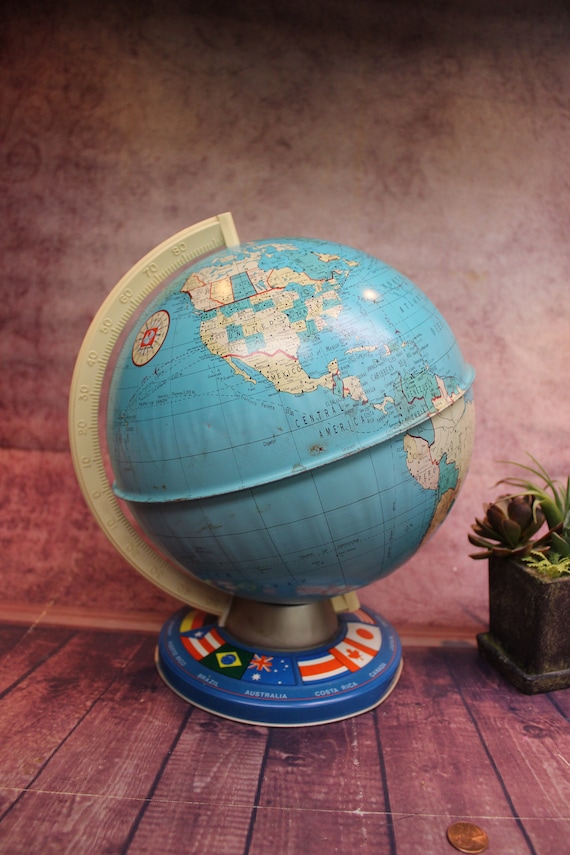 Vintage Tin World Globe Ohio Art Company 12