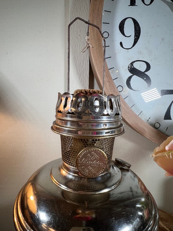 Antique, Aladdin Noll, Large, Tall, Oil Lamp, Nickel Plated, Base