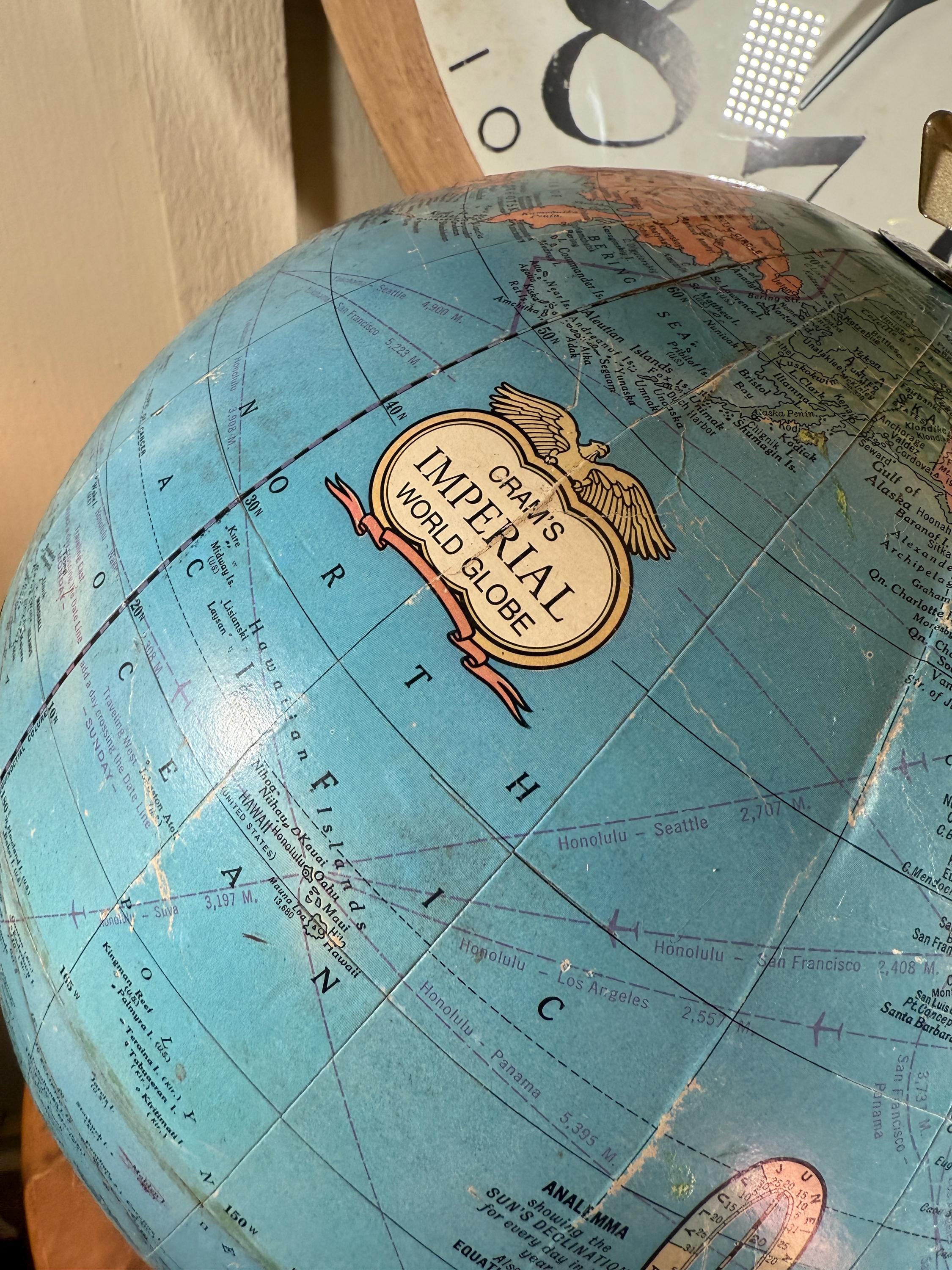 Vintage, 12 Inch, Crams, World Globe, Blue Features, Raised Relief