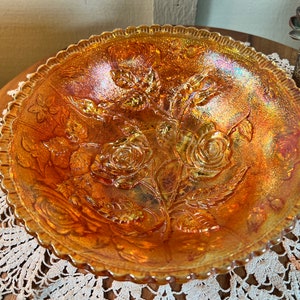 Vintage, Imperial, Imperial Glass, “Open Rose” Marigold, Iridescent, 9” Carnival Glass, Bowl   B35-10-2   (#2)