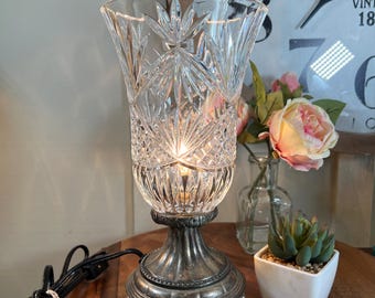 Vintage, Shannon Crystal, by Godinger, Nicole, Electric, Hurricane Lamp, Model 42781, 12.5&quot;, 1980&#39;s   K3/1