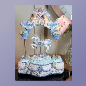 Carousel, Music Box, Musical, Rotating Horse,  Plays &quot;East Side, West Side&quot;, 10.5 Inch, 1980&#39;s   B87-7-12
