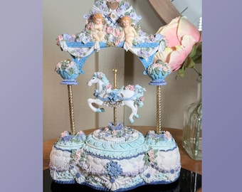 Carousel, Music Box, Musical, Rotating Horse,  Plays &quot;East Side, West Side&quot;, 10.5 Inch, 1980&#39;s   B87-7-12