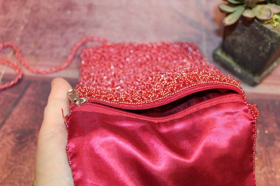 Vintage Raspberry Beaded Evening Over The Shoulde… - image 6
