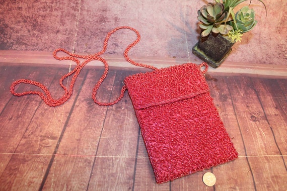 Vintage Raspberry Beaded Evening Over The Shoulde… - image 2
