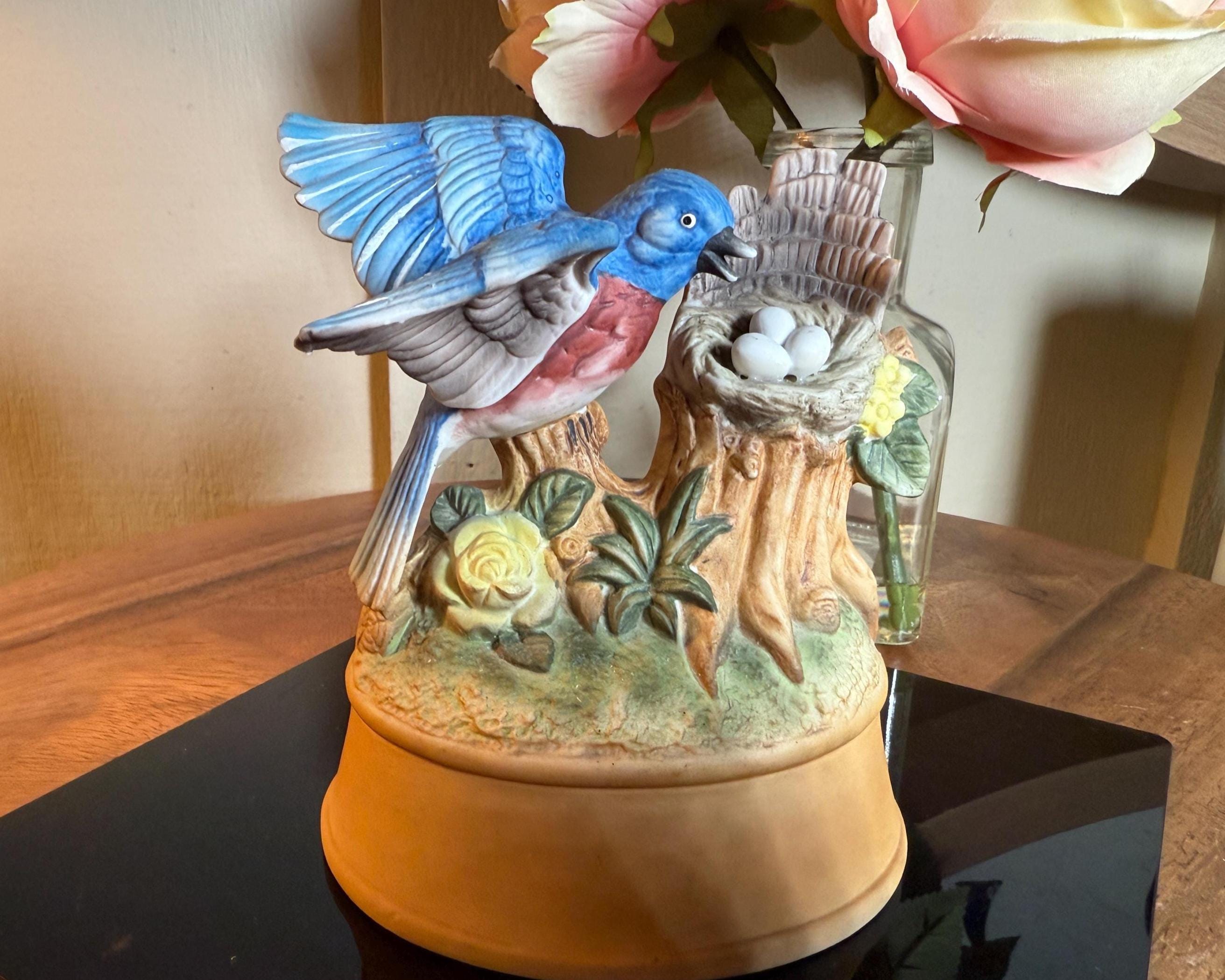 ▣ THE ZOO BAND 陶器 フィギュア オルゴール アンティーク Vtg Gorham Porcelain Mockingbird Music Box Made in Japan Singing