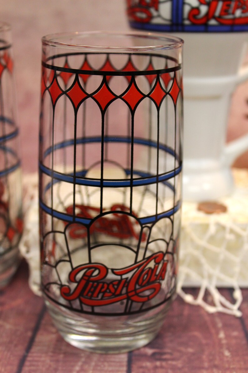Vintage 3 Pepsi Stained Glass Pattern Drinking Glasses 1 Etsy