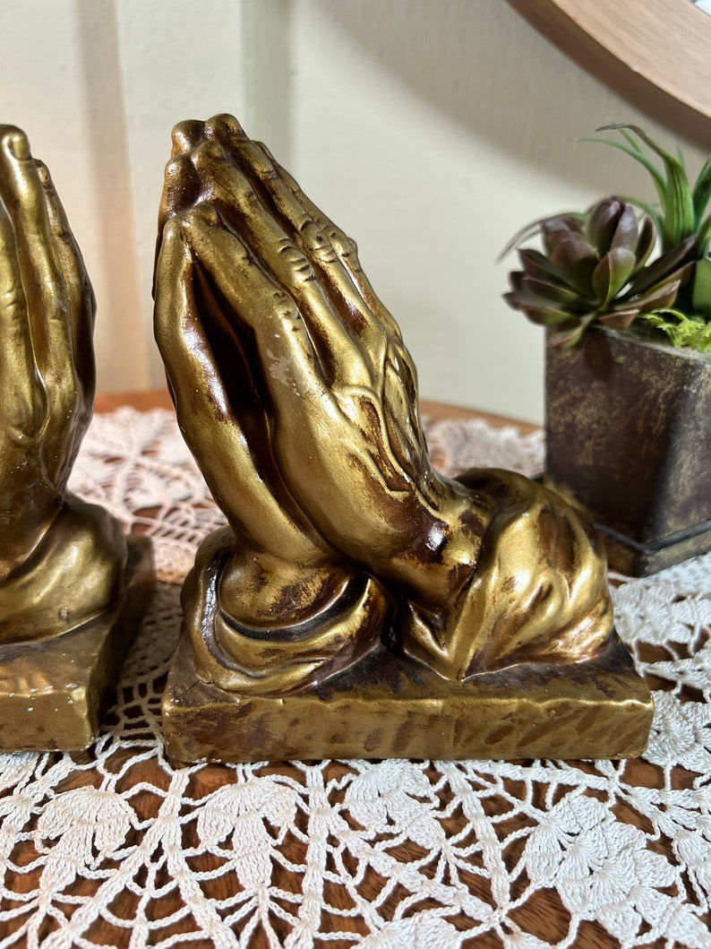 Vintage Gold Plaster Praying Hands Bookends Religious Etsy