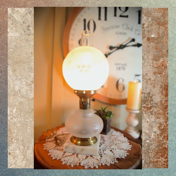 Vintage Gone With The Wind Style Electric Hurricane Lamp with Marble Base, 18", 1940's   K2-12-2-3