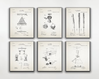 Snooker Tischdekor Set von 6 Postern, Pool Patent, Pool Poster, Snooker Poster, Pool Raum Kunst, Billard Raum Dekor - DIGITALER DOWNLOAD -