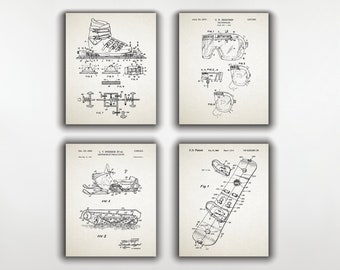 Winter Sports Decor Set of 4 Poster, Snowmobile Poster, Ski Patent, Ski Googles Design, Ski Wall Art - DIGITAL DOWNLOAD -