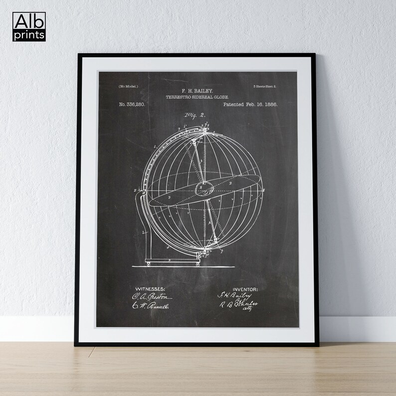 Terrestrial Sidereal Globe Patent Printable Astronomer Gift Idea Terrestrial Globe DIGITAL DOWNLOAD - Globe Blueprint Armillary Sphere