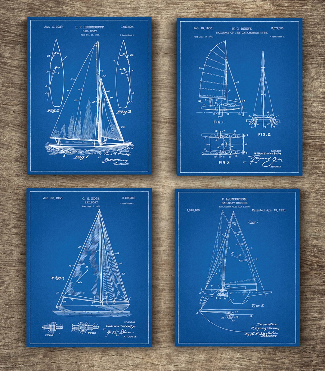 Blueprint Sailing Boat Patent Set of 4 Prints, Blueprint Ship Patent ...