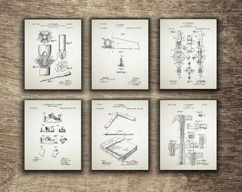 Woodworking Tools Patent Print, Woodworking Gift Idea, Carpentry Wall Art, Carpentry Set of 6 Prints, - INSTANT DOWNLOAD