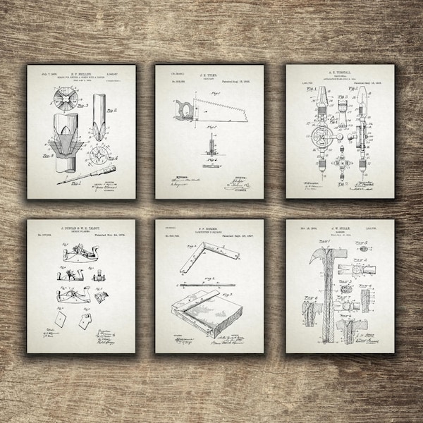 Woodworking Tools Patent Print, Woodworking Gift Idea, Carpentry Wall Art, Carpentry Set of 6 Prints, - INSTANT DOWNLOAD