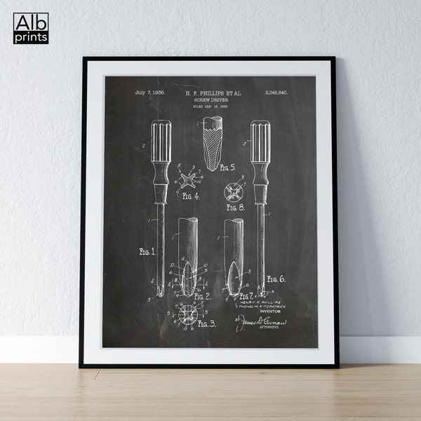 Screw Driver Patent Printable, Woodworker Gift, Carpenter Gifts, Dad Gift, Hand Tool Art Poster, Man Cave Decor - DIGITAL DOWNLOAD -