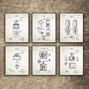 Conjunto de café com 6 designs de moinho, patente de moinho de café, decoração de parede de café, decoração de cafeteria, ideia de presente para amantes de café - DOWNLOAD INSTANTÂNEO -