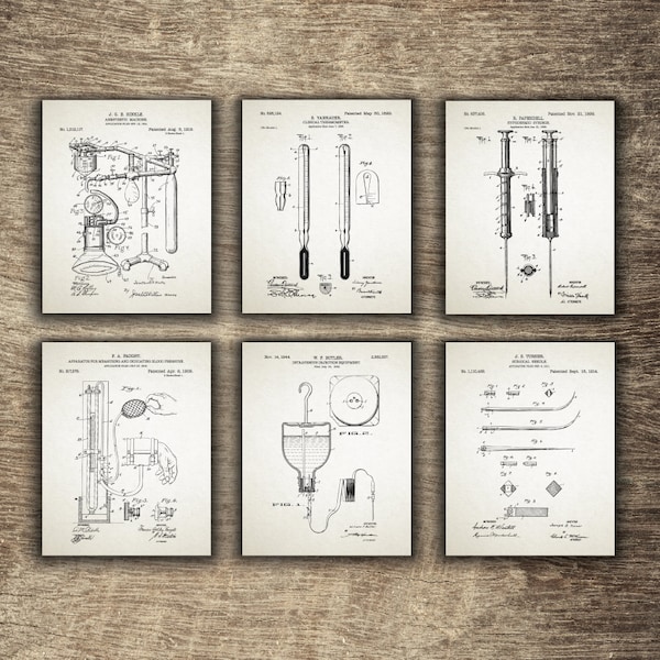 Brevet de pression artérielle, décor mural de médecin, brevet d’aiguille chirurgicale, brevet de thermomètre, ensemble médical de 6 modèles - TÉLÉCHARGEMENT INSTANTANÉ -