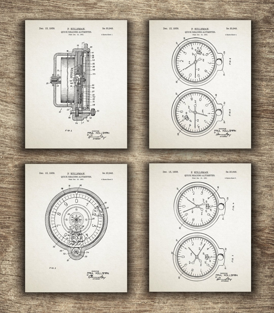Airplane Altimeter, Set of 4 Designs,airplane Decor, Airplane Gift ...