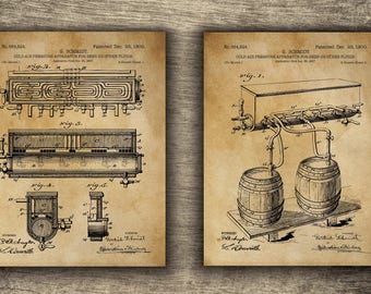 Beer Cold Apparatus, Beer Machine Patent, Beer Art, Beer Wall Decor, Beer Gift, Beer Set of 2 Prints - INSTANT DOWNLOAD -