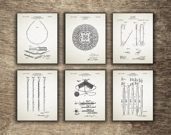 Knitting Needle Patent, Knitting Art, Knitting Gift Ideas, Mothers Day, Knitting Artwork, Set of 6 Designs - INSTANT DOWNLOAD -