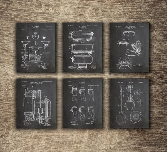 Bathroom Printables Toilet Art Patent Posters Group Of 6 Bathroom Wall Decor Water Closet Toilet Decor Set Of 6 Instant Download