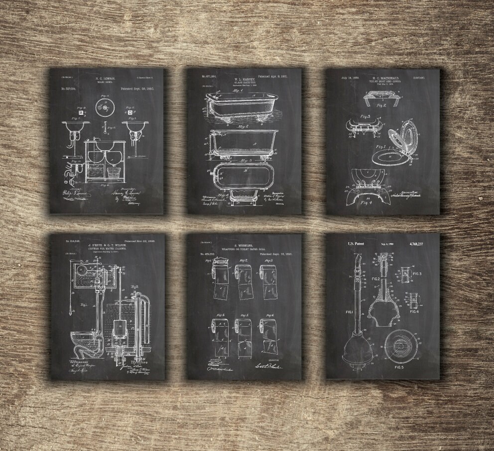 Bathroom Printables Toilet Art Patent Posters Group of 6 - Etsy