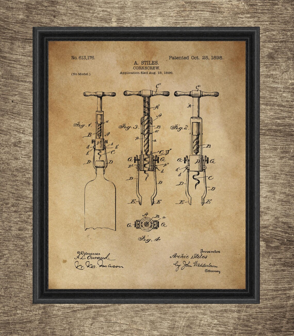 Vintage Corkscrew Patent Set of 4 Prints Corkscrew Printable Etsy