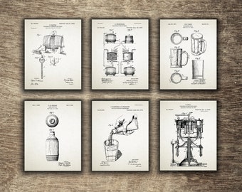 Kitchen Wall Art, Bottling Beer, Preserving Beer Apparatus, Beer Mug, Manufacture Of Beer - Beer Printable Decor Set of 6 - INSTANT DOWNLOAD