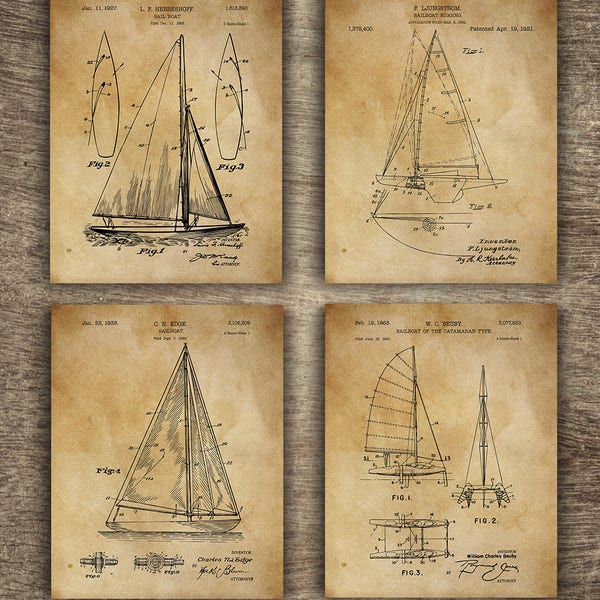 Vintage Nautical Decor, Nautical Printable, Sailing Printable, Sail Boat Patent - INSTANT DOWNLOAD -