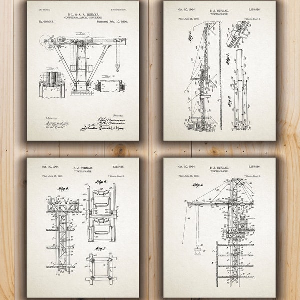 Tegengewicht Jib Crane Patent, Kraanmachinist Gift, Constructie Decor, Set van 4 Patenten - INSTANT DOWNLOAD -