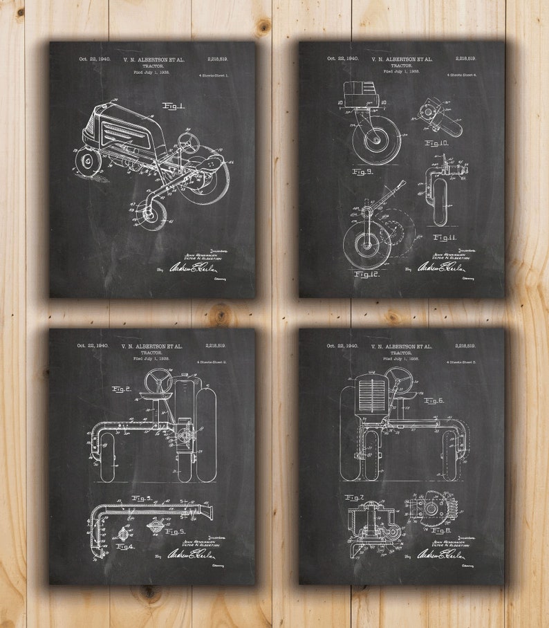 Printable Tractor Patent Printable Patent INSTANT DOWNLOAD - Set of 4 Designs Tractor Poster Printable Farming Decor